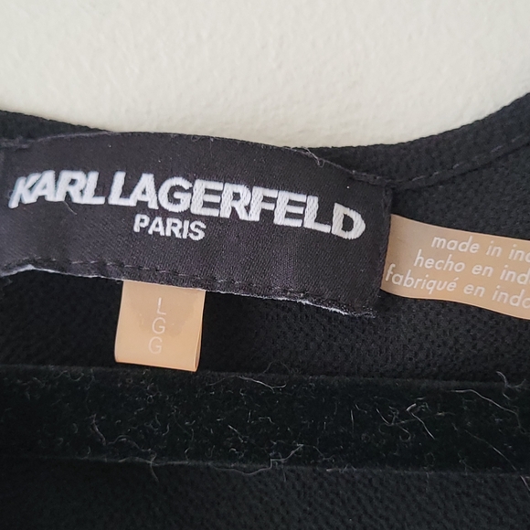 Karl Lagerfeld Black Blouse with White Crochet Accents Sz Large - Picture 3 of 7